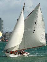 ID 6411 RAINBOW (A7) a gaff-cutter built in 1898 by Logan Brothers of Auckland, New Zealand, in a good breeze on the Waitemata Harbour, Auckland.